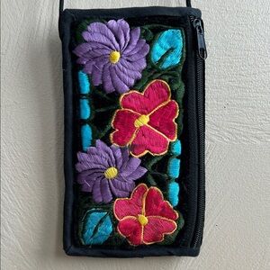 Floral Handmade Embroidered Hispanic Folk Art Crossbody Bag. Uniquely Decoraded